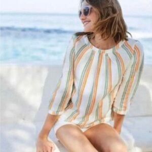 Boden Katie Linen Striped Multicolor Balloon sleeves Size 6 Top